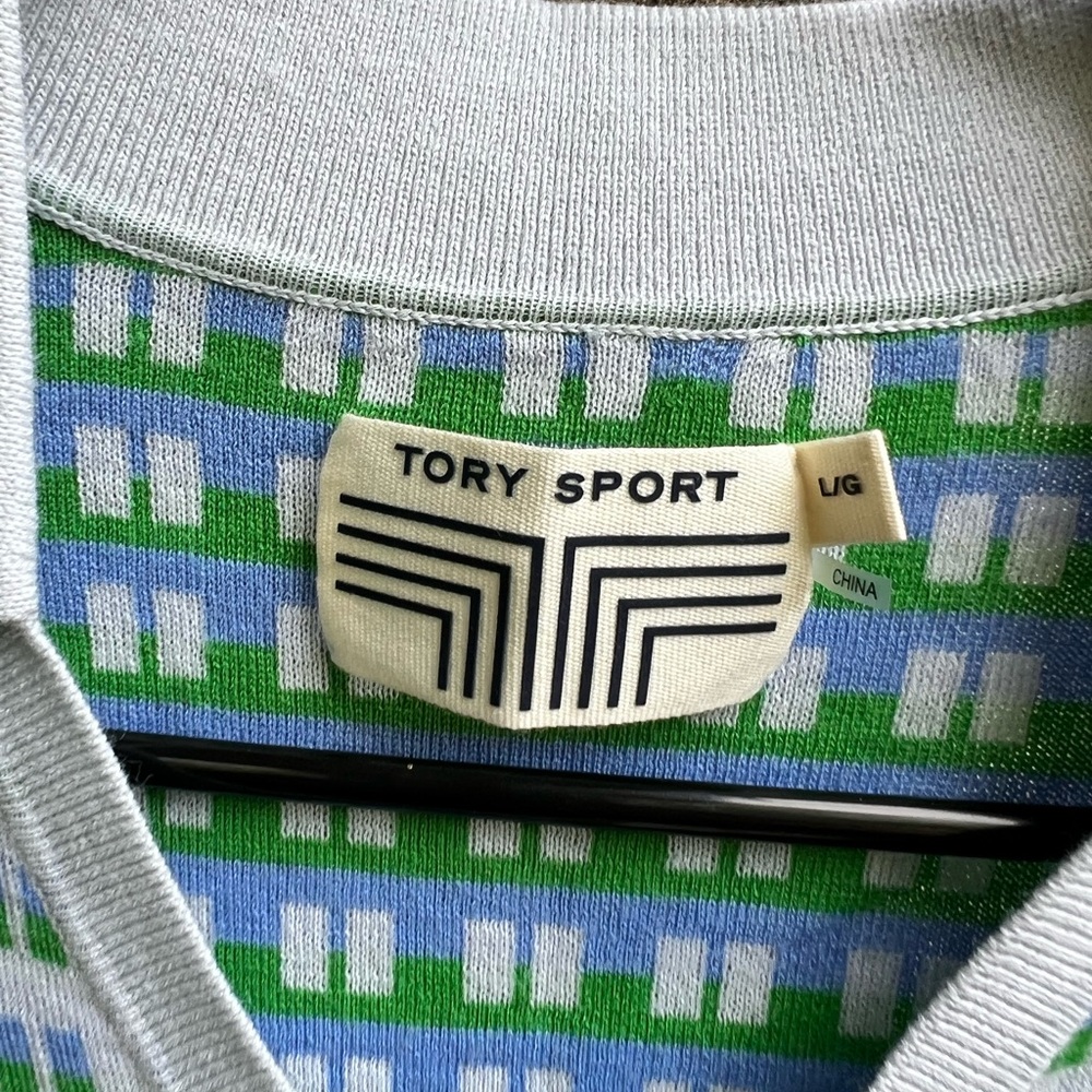 Tory Sport Green and Blue Patterned Knit Top - Picture 3 of 3